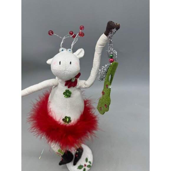 Handcrafted Christmas Reindeer Figurine With Red Feather Skirt & Antlers READ - Picture 2 of 9